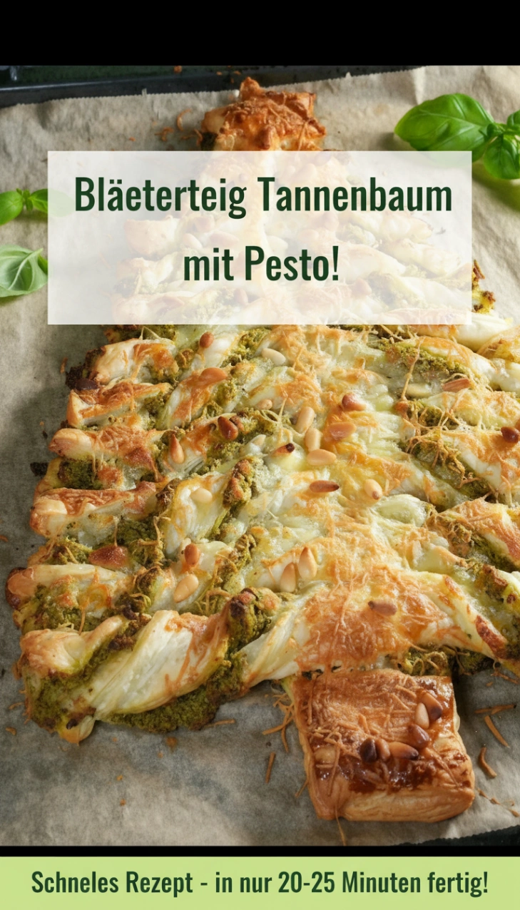Blaetterteig Tannenbaum mit Pesto – schneller herzhafter Snack