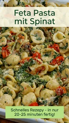 Feta Pasta mit Spinat aus dem Ofen – schnell & cremig lecker fix!