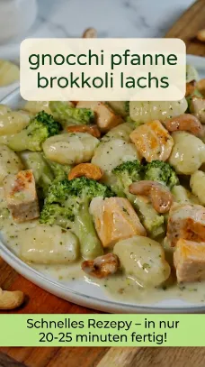 Gnocchi pfanne brokkoli lachs schnell einfach cremig lecker fix!