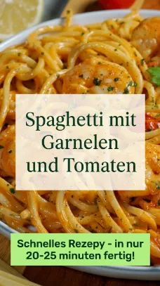 Spaghetti mit Garnelen und Tomaten in cremiger Soße schnell fix
