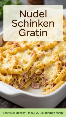 Nudel Schinken Gratin ohne Vorkochen einfach und cremig im Ofen